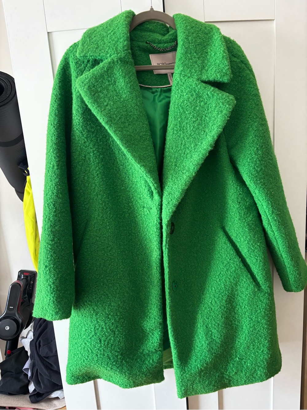 BCBGeneration Vivid Green Bouclé Pea Coat